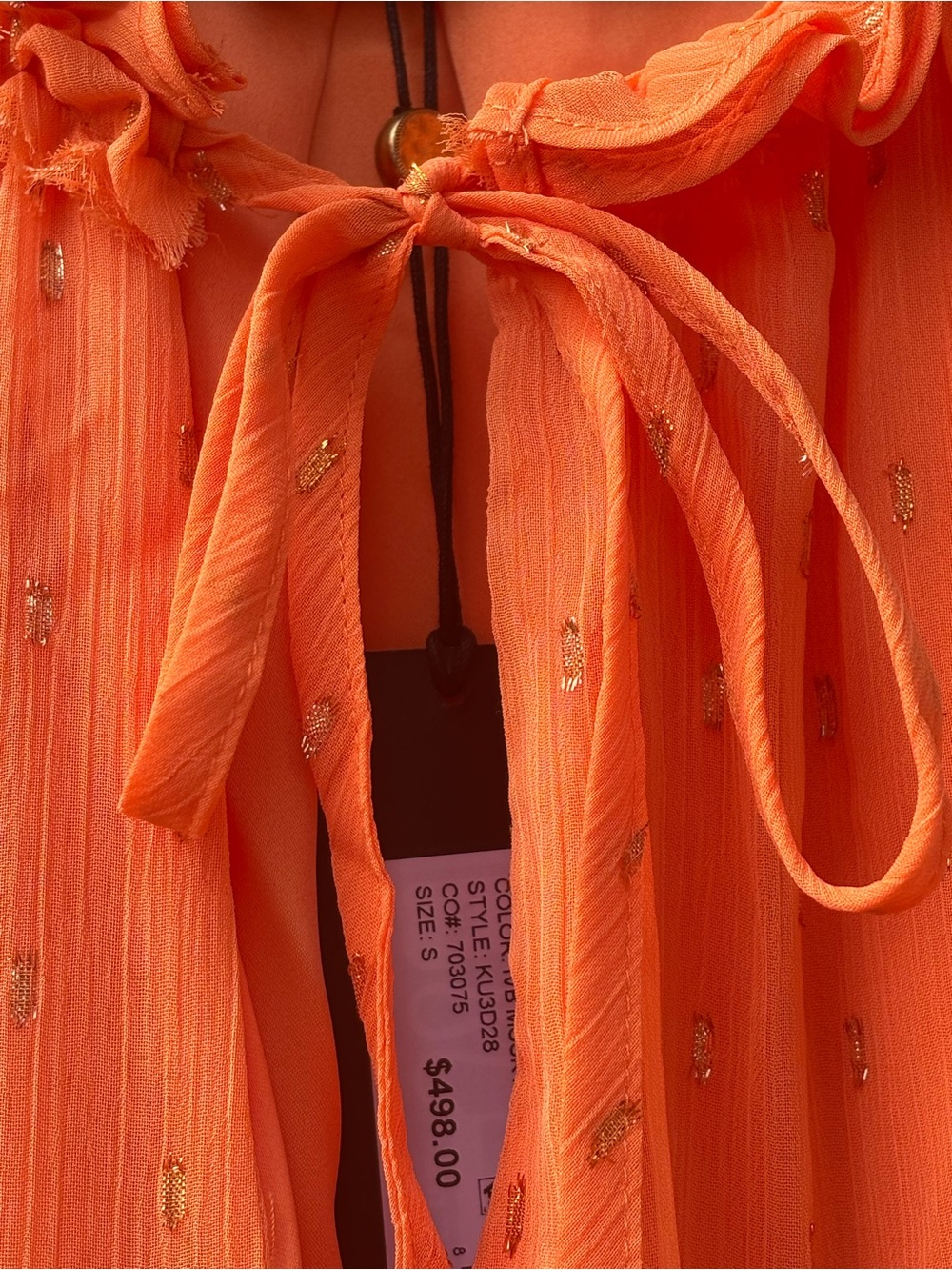 NWT Kobi Halperin Sophia Clip-Dot Blouson Dress Musk Melon Orange S - Picture 3 of 8